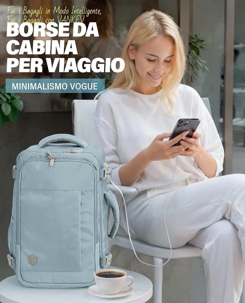 ryanair-zaino-112zjy-1.jpg VANKEV Zaino Ryanair 40x20x25 Zaino da Viaggio Aereo Bagaglio a Mano | Donna Uomo 20L Borsa da Cabina, Borsa leggera casual per Scuola Lavoro Trekking, per PC Portatili 14 Pollici, azzurro : - immagine 1