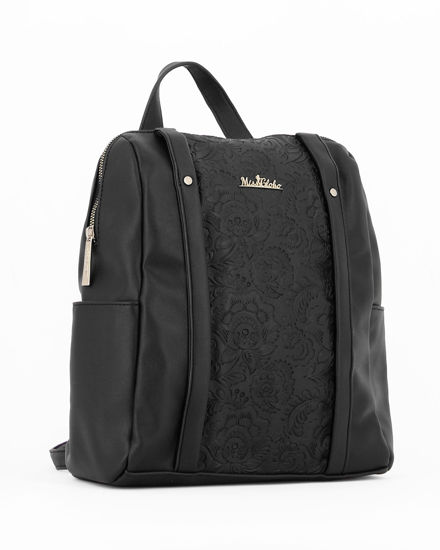 zaino-nero-donna-407ahn-1.jpg Globo E Commerce Calzature, Abbigliamento, Sport, Intimo, Accessori MISS GLOBO Zaino nero con tasche laterali e ciondolo con piastrina metallica e pennacchio a frange - immagine 1