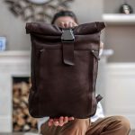 Zaino in pelle da uomo con fodera in twill ' Zaino con chiusura arrotolabile da uomo * zaino uomo Etsy Italia