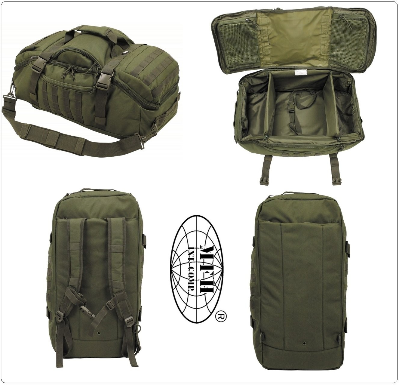 zaino-valigia-947mks-1.jpg Borsa da Viaggio VERDE OD 3 in 1 Valigia Zaino Sacca Trasporto Sistema MOLLE Militare Civile Sicurezza 118 Protezione Civile Art.30655B 3 maniglie di trasporto di cui 2 con 2 D anelli ciascuno - immagine 1